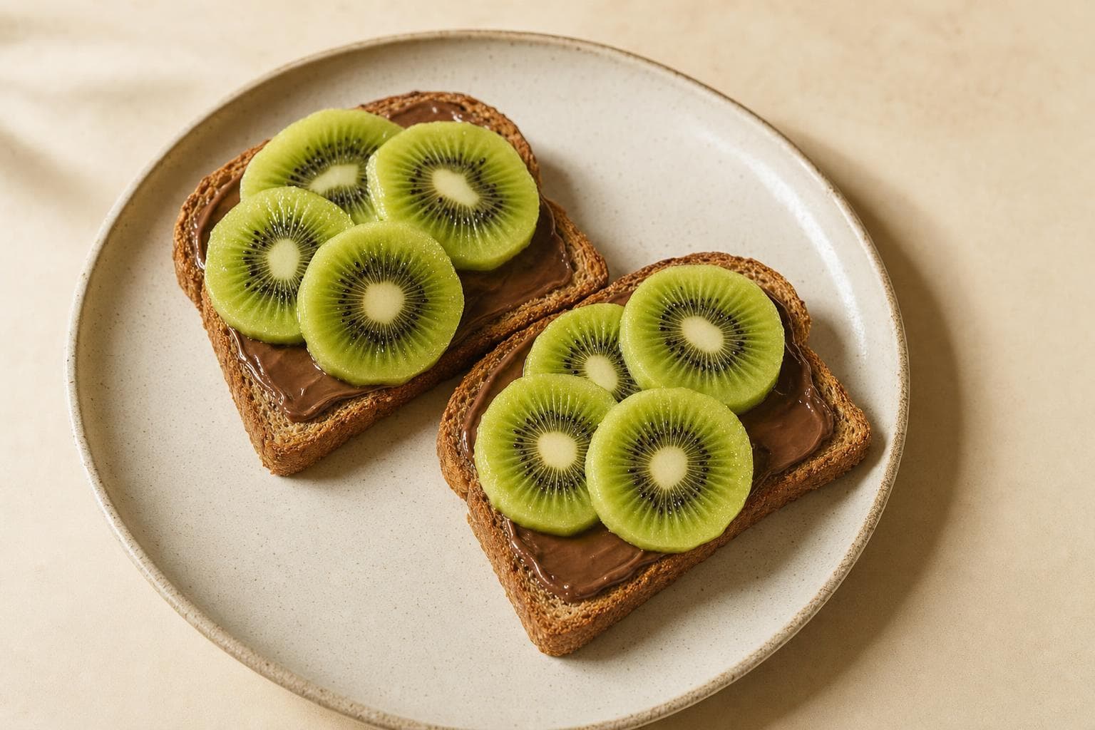 Pane integrale, crema di nocciole e kiwi