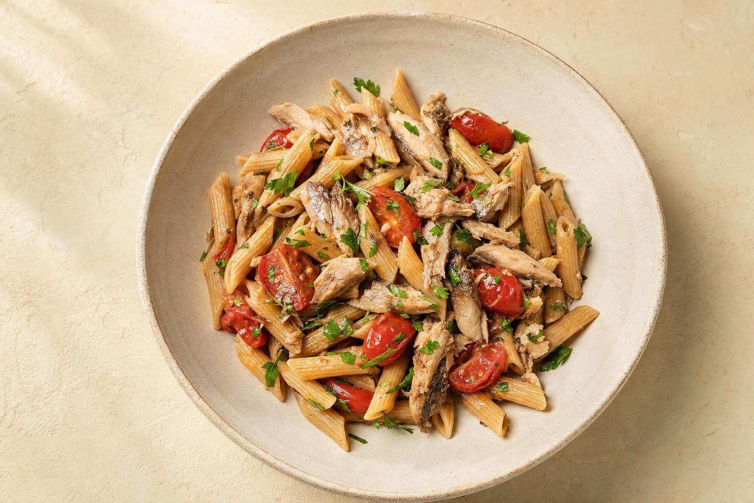 Pasta integrale con pomodorini e sgombro